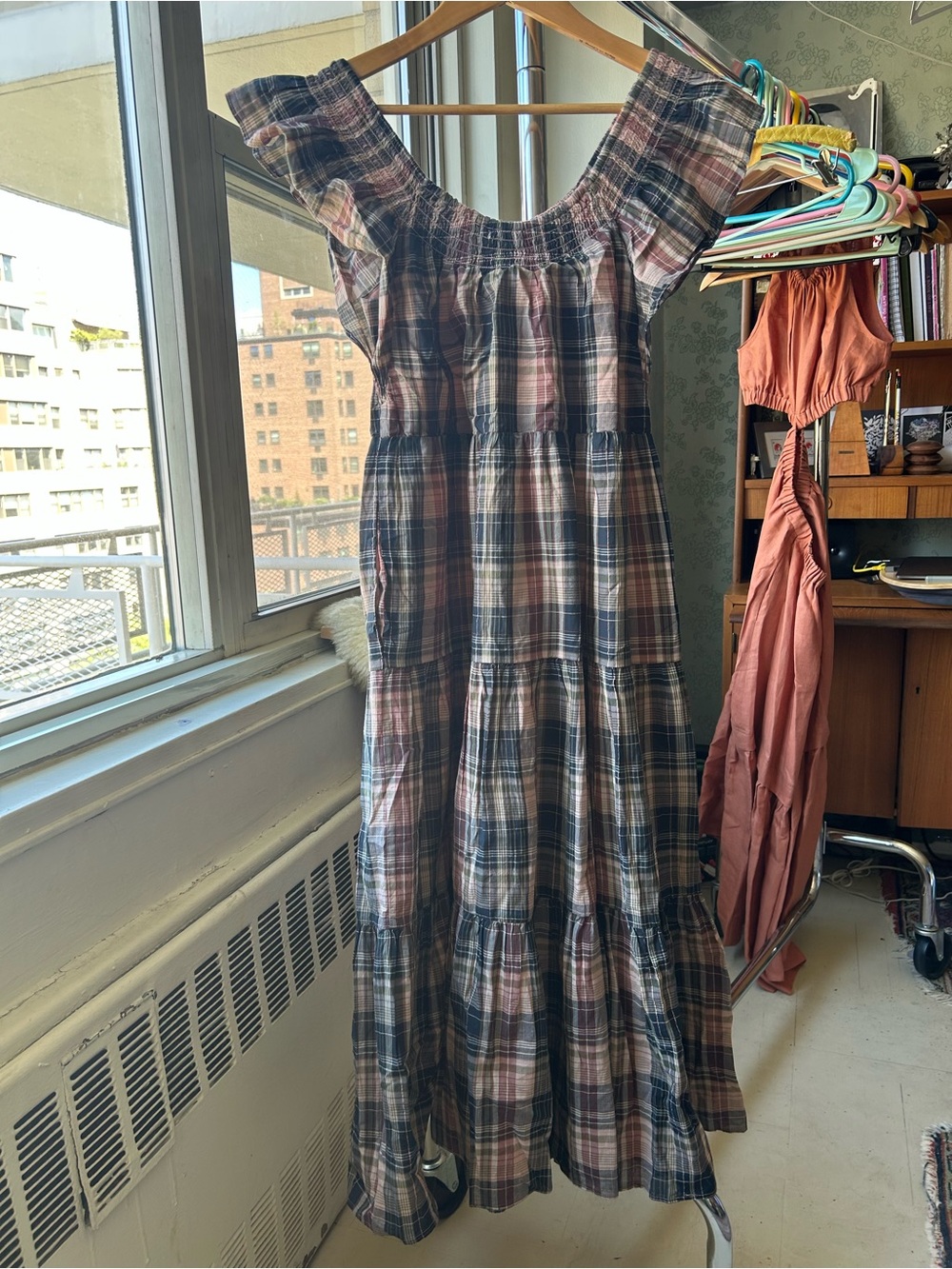 Madewell Plaid Maxi Dress in Navy, Pink, Cream - Picture 3 of 3